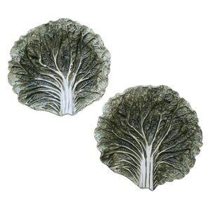 Lot of 2 Vintage Fitz and Floyd Vista Bella Cabbage Leaf Plates 8.5"